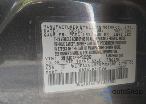 2015 Nissan Sentra Sv из США, поврежденный, VIN 3N1AB7AP2FY332302